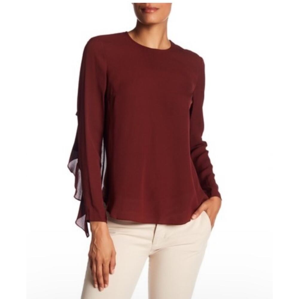 A.L.C Sally Open Back Ruffle Sleeve Silk Crepe Top Bordeaux Blouse Size 2 XS - Picture 3 of 12